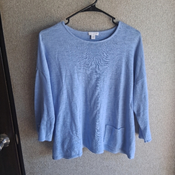 Blue J. Jill Linen Shirt 3/4 Sleeves Lightweight Summer Clean Girl Timeless - Picture 1 of 6